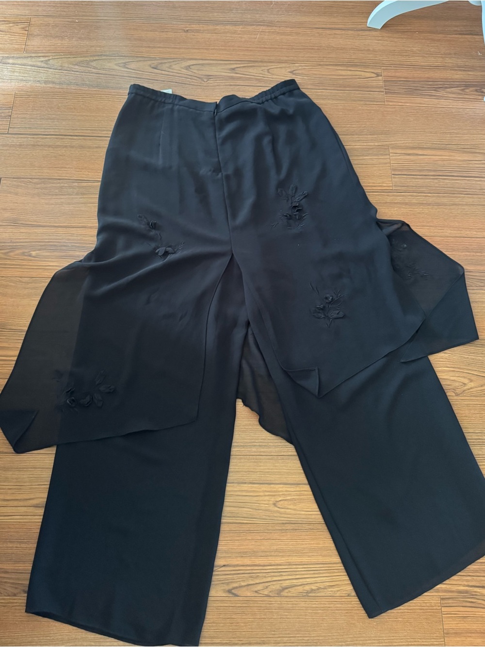Y2K Jessica Asymmetrical Layered Skirted Wide Leg Trousers Floral Embroidery - Picture 7 of 10